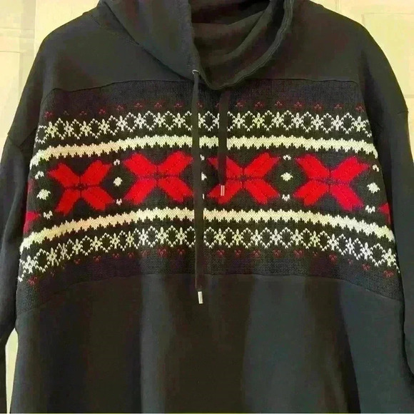 Chaos Fairisle Pullover Cowl Neck Sweatshirt With Drawstring - Picture 2 of 4